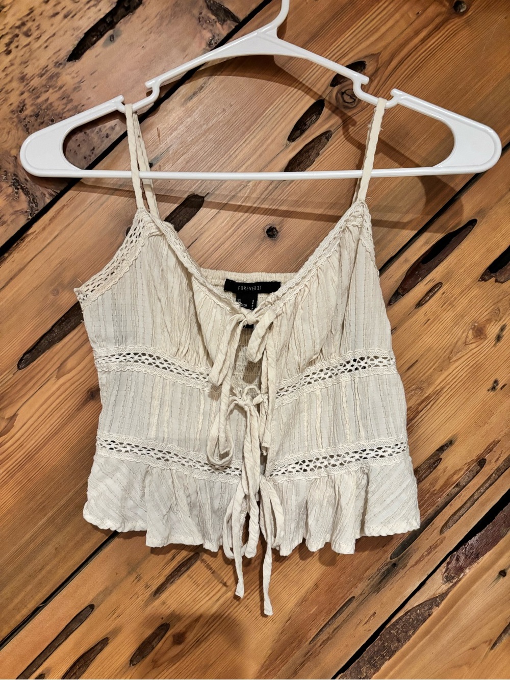 Forever 21 Off-White Crochet Tie-Up Cami Top